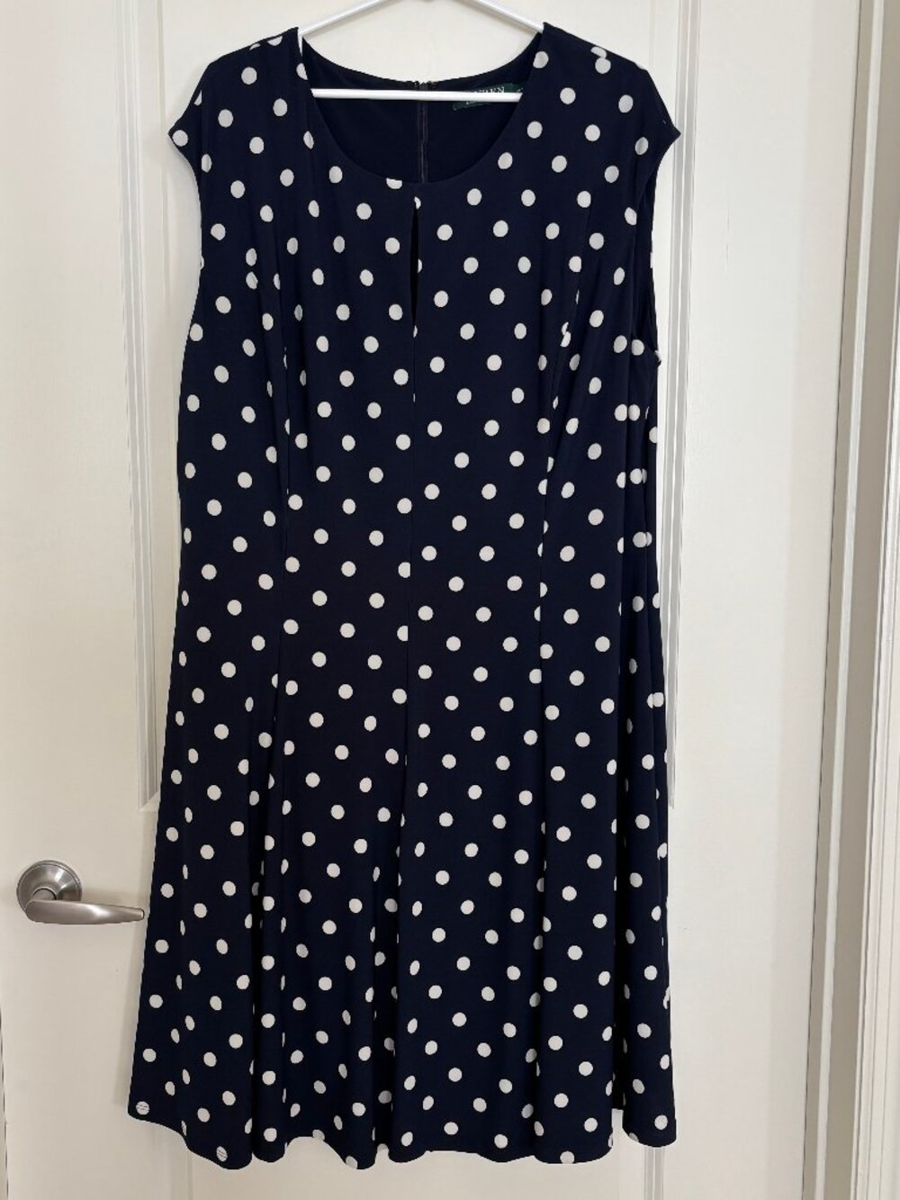 Lauren Ralph Lauren Polka Dot High Neck Ruched Midi Dress 18W